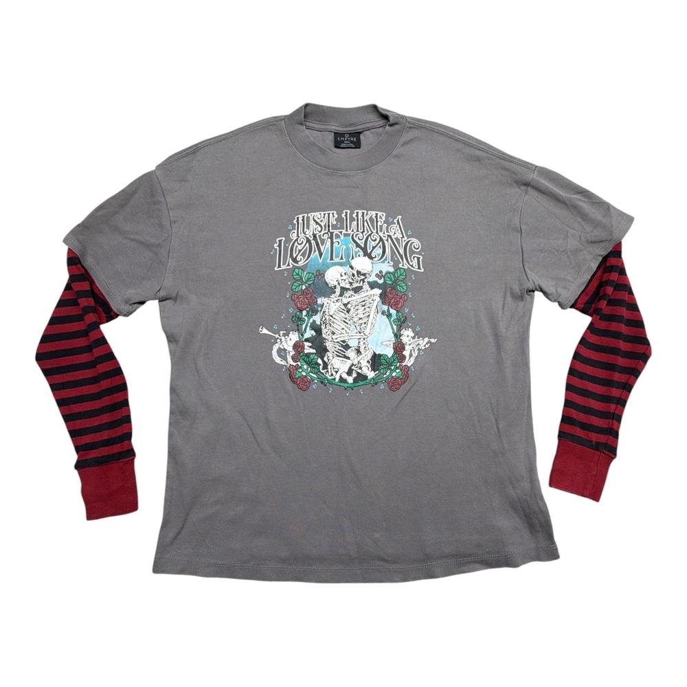 Empyre Just Like A Love Song Skeleton Graphic Layered Long Sleeve Tee Grey Small
